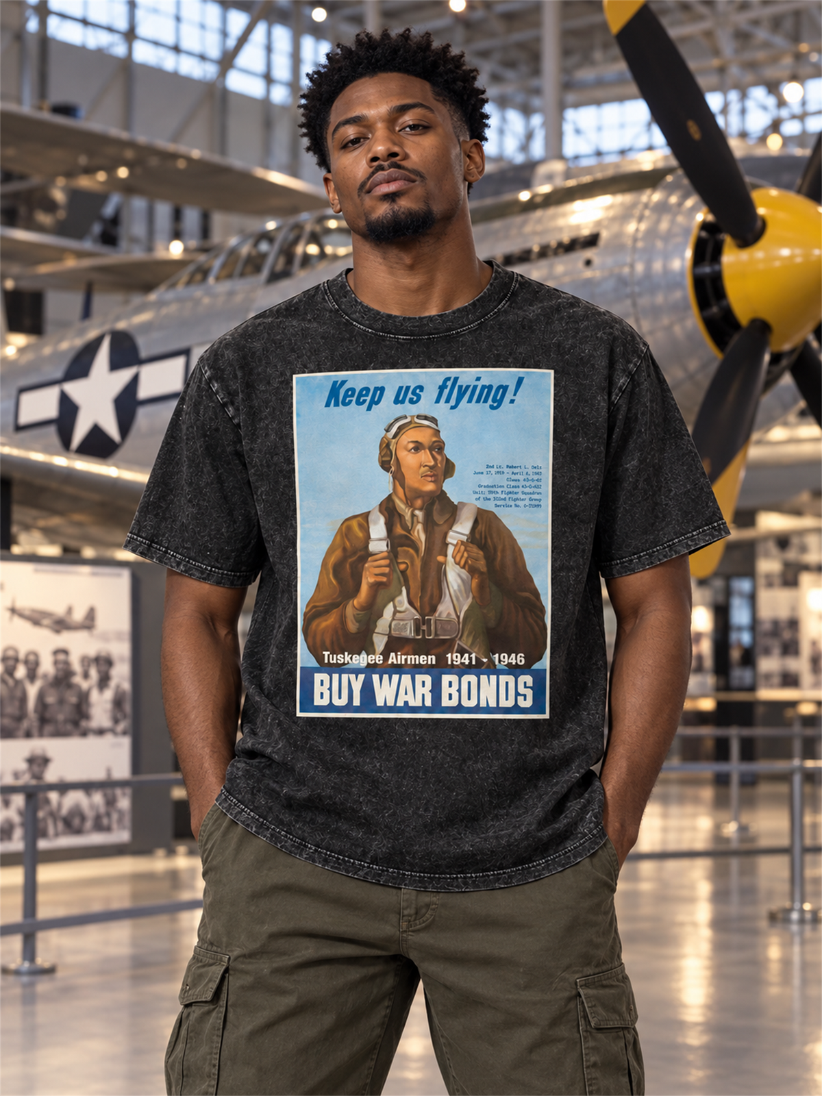 Ace Jolun. Tuskegee Airmen Heritage Washed Tee lifestyle look