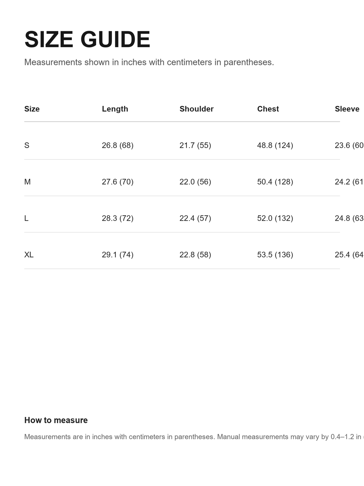 Ace Jolun. Plaid Denim-Panel Jacket size guide 鈥?Inches (cm)