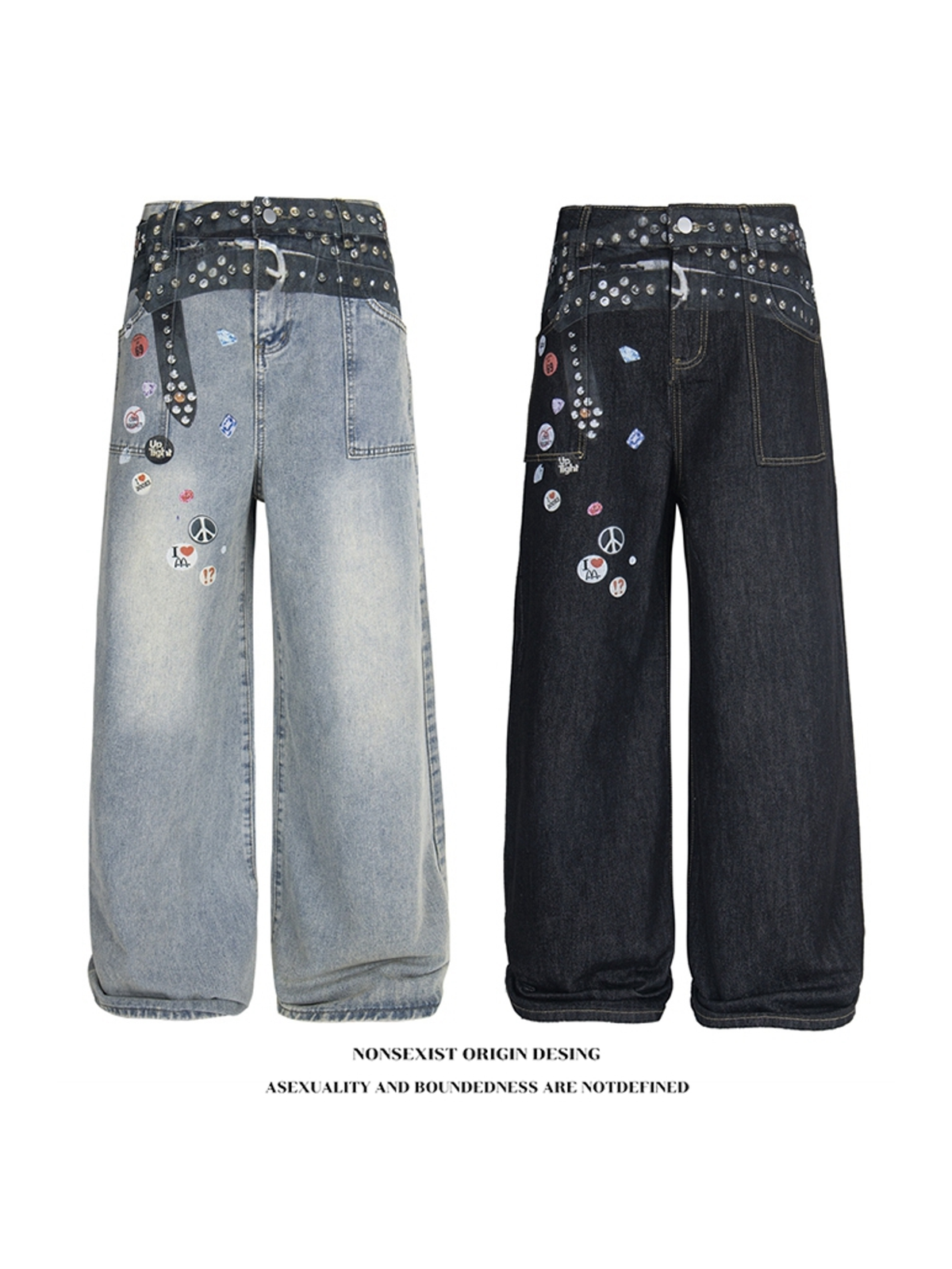 Ace Jolun. Belt-Print Wide-Leg Jeans product image 1