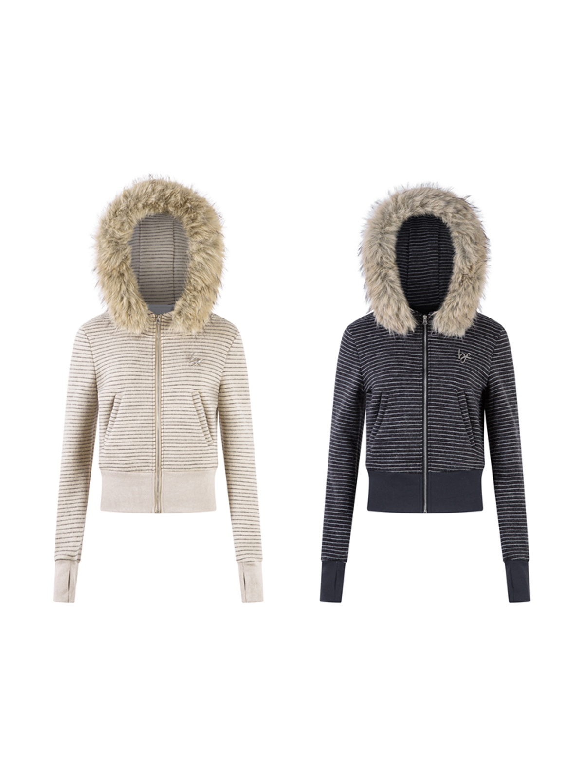 Ace Jolun. Striped Detachable-Fur Hooded Jacket product image 1