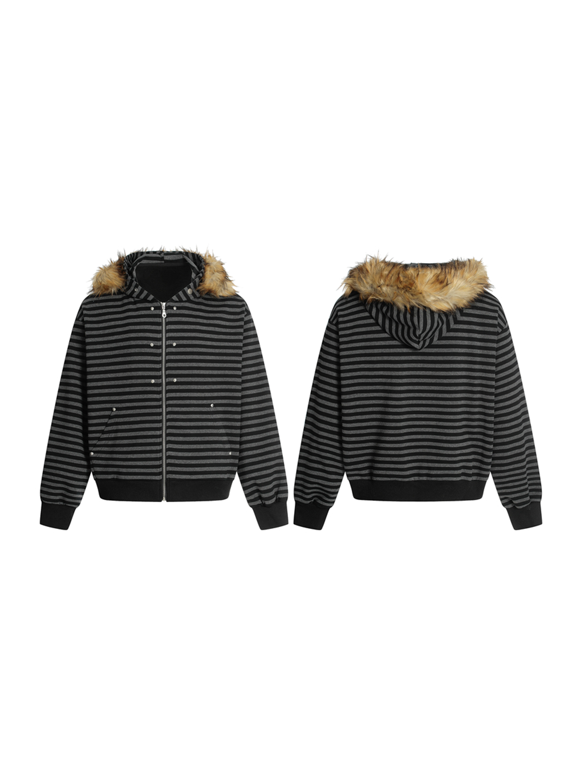 Ace Jolun. Studded Striped Fur-Trim Hoodie product image 1