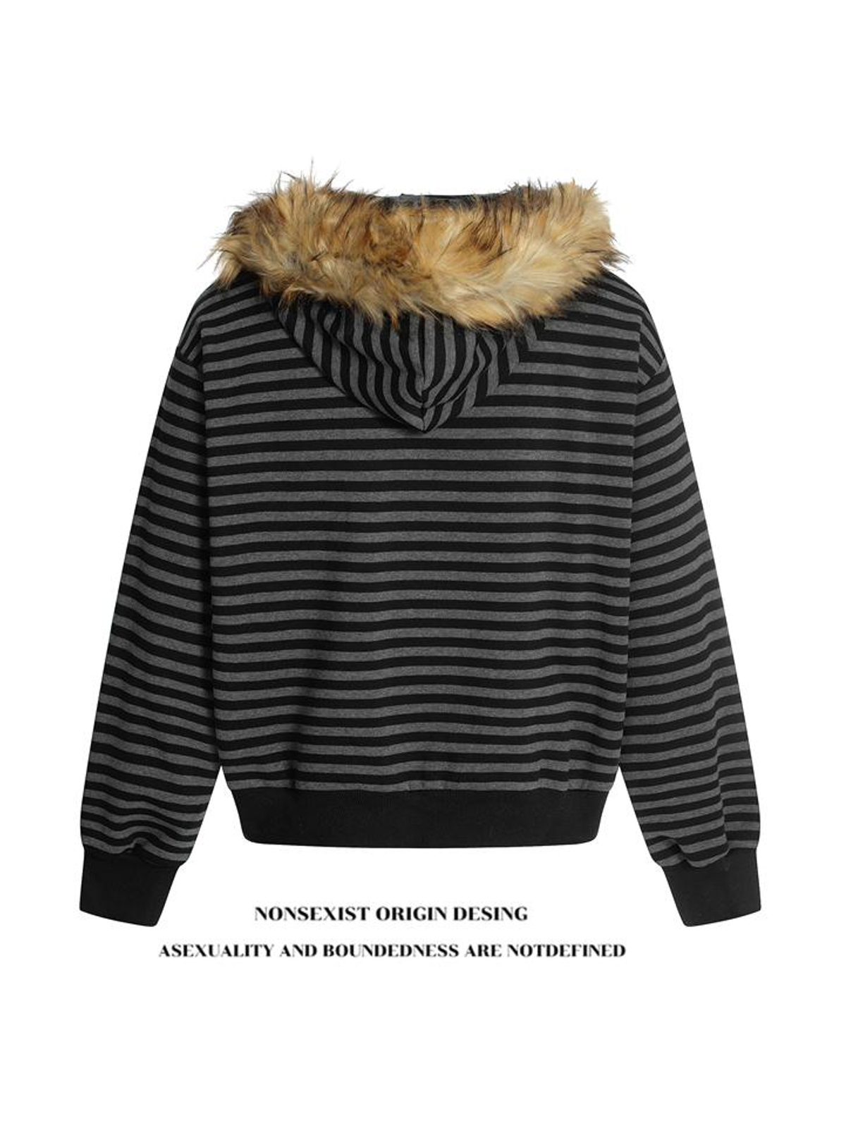 Ace Jolun. Studded Striped Fur-Trim Hoodie product image 2