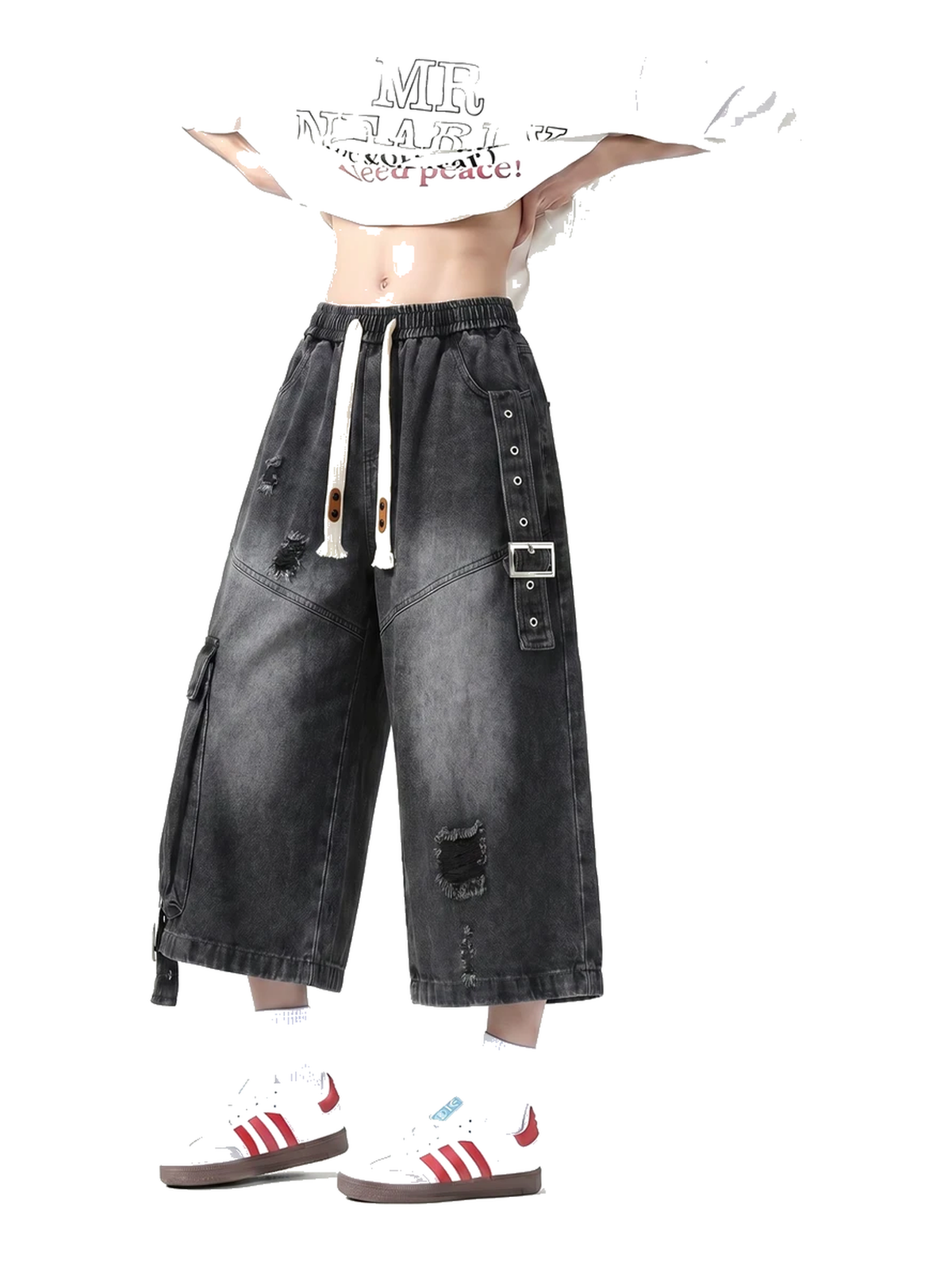 Ribbon Distressed Longline Denim Shorts product image 2