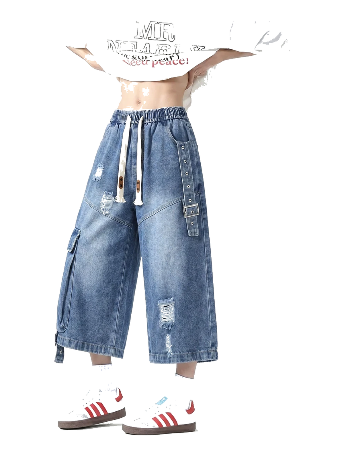 Ribbon Distressed Longline Denim Shorts product image 4