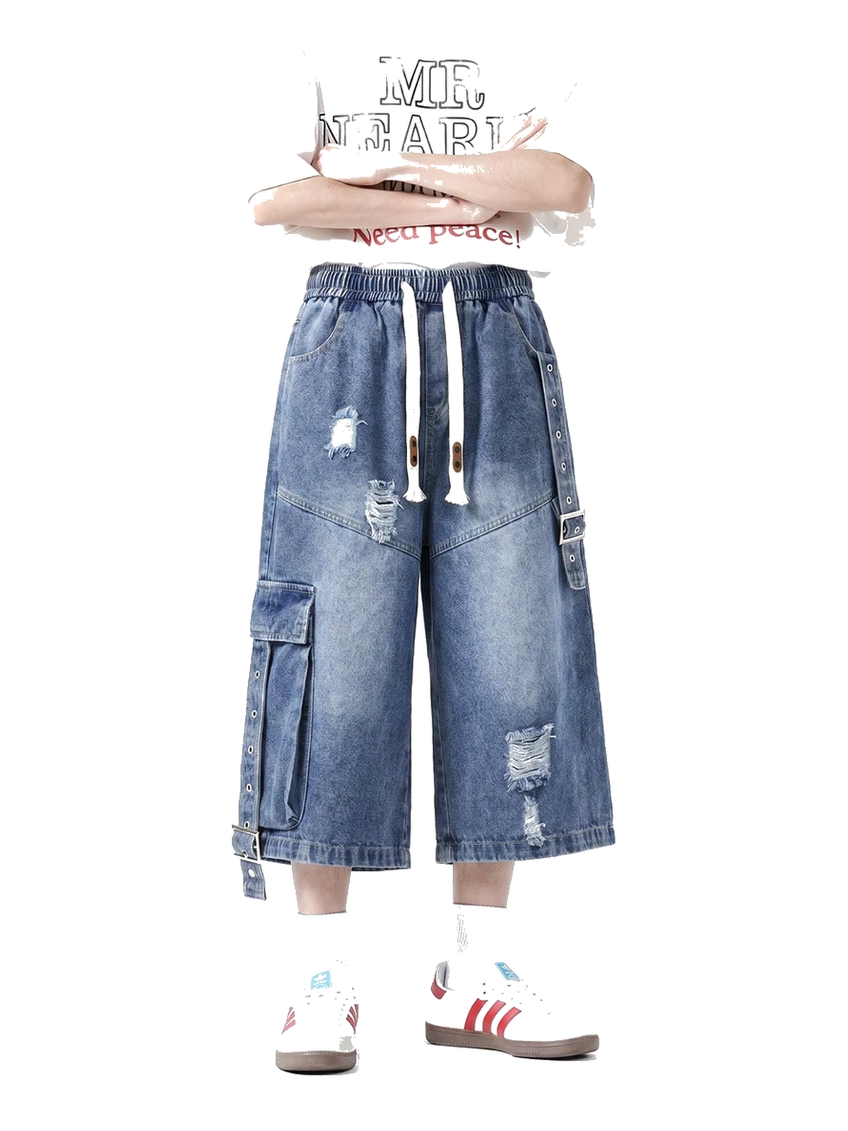 Ribbon Distressed Longline Denim Shorts product image 5