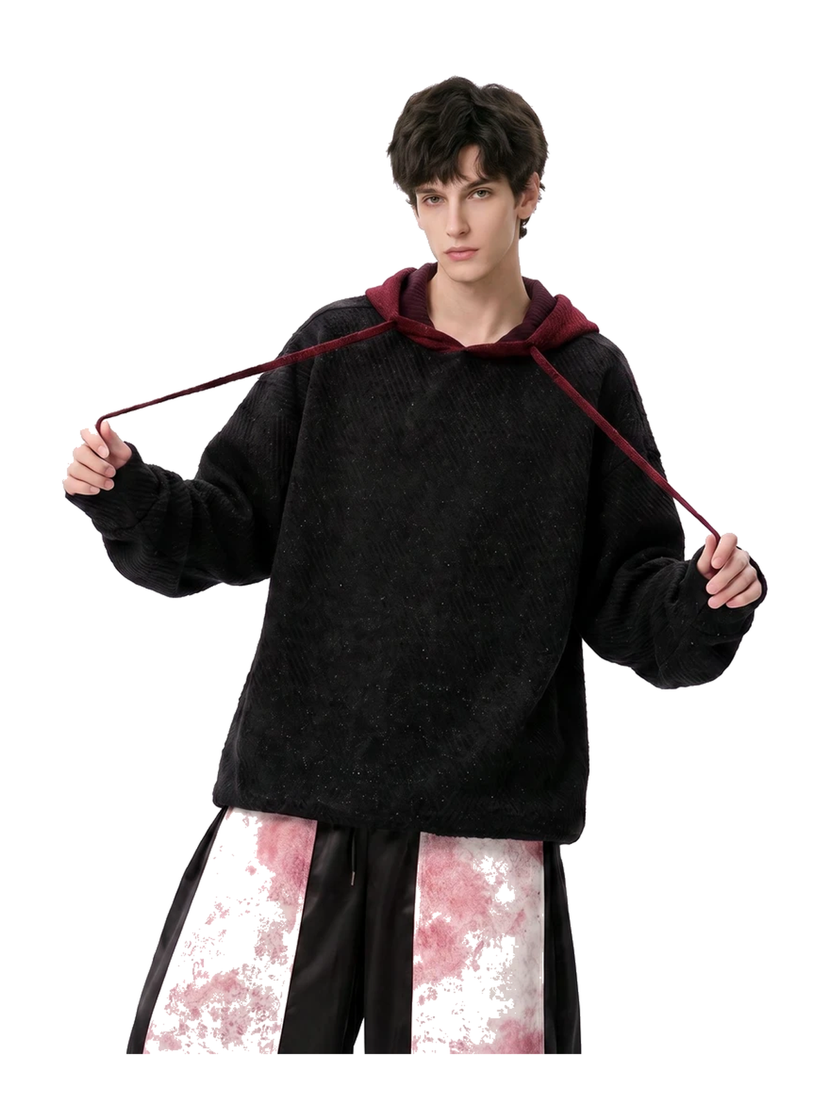 Textured Contrast-Trim Oversized Hoodie product image 1
