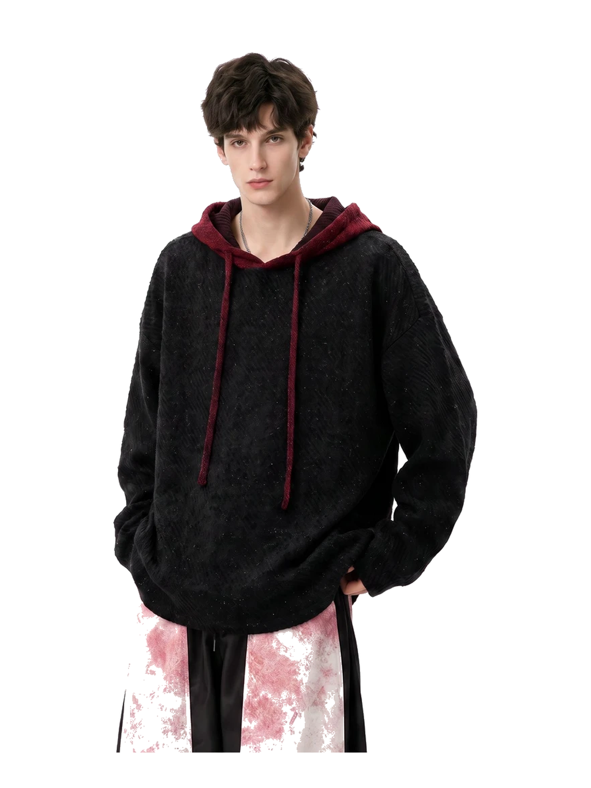 Textured Contrast-Trim Oversized Hoodie product image 3