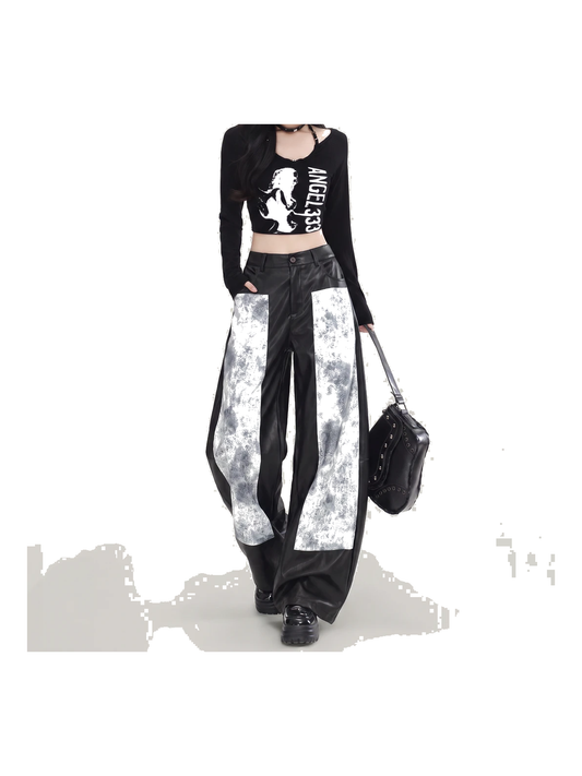 Contrast-Panel Faux-Leather Wide-Leg Pants product image 1