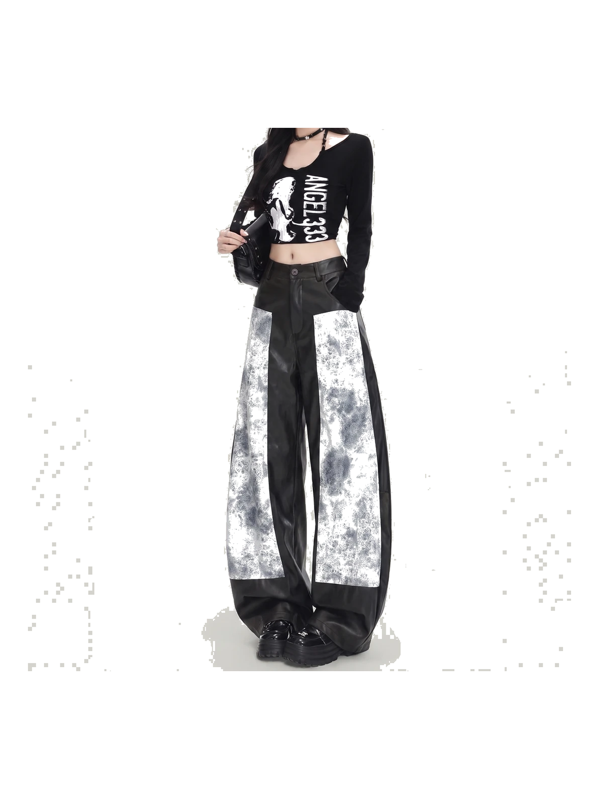 Contrast-Panel Faux-Leather Wide-Leg Pants product image 2