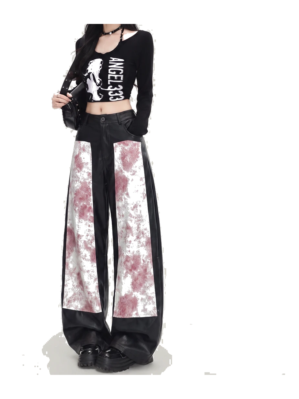Contrast-Panel Faux-Leather Wide-Leg Pants product image 3