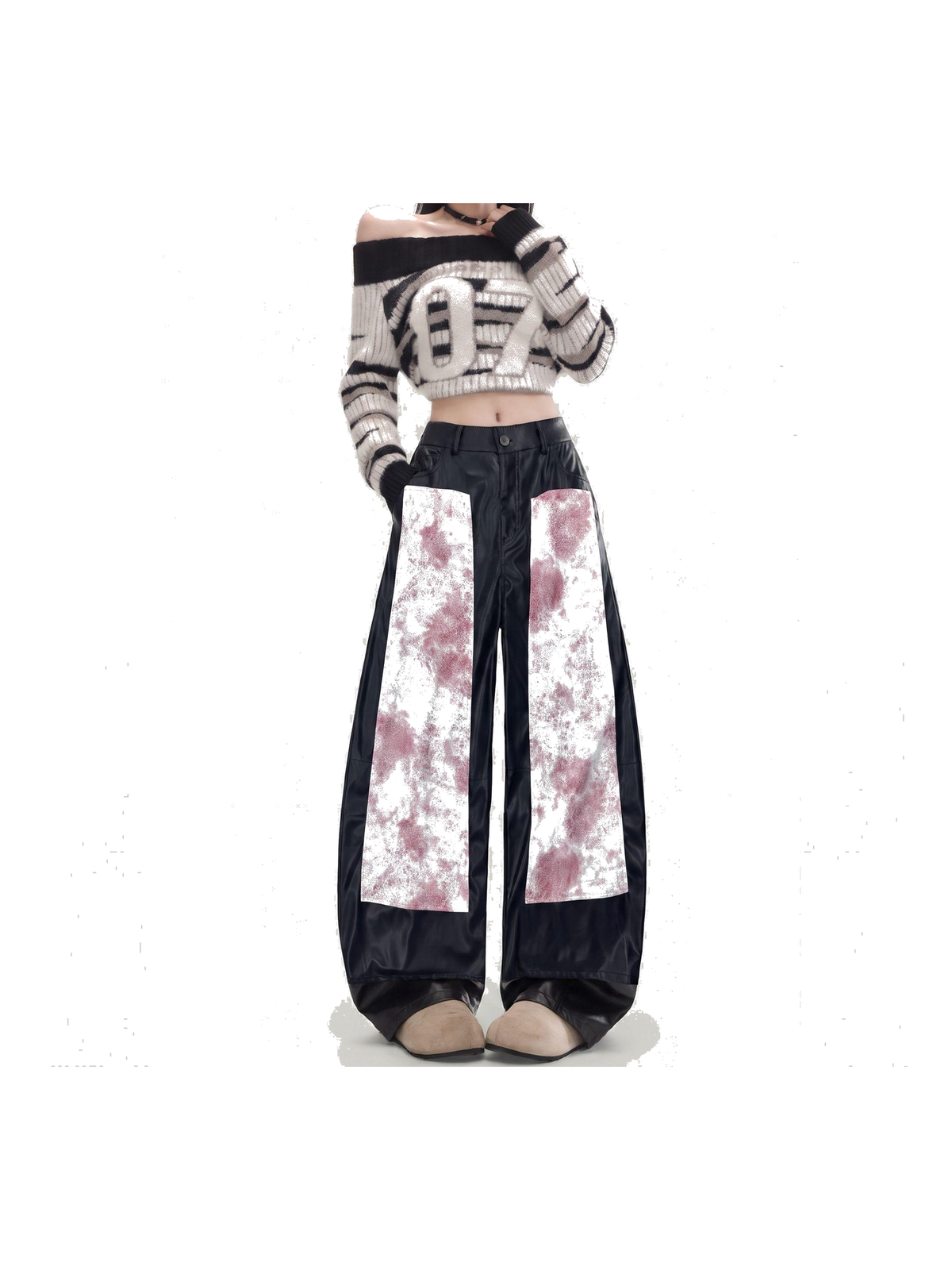 Contrast-Panel Faux-Leather Wide-Leg Pants product image 5