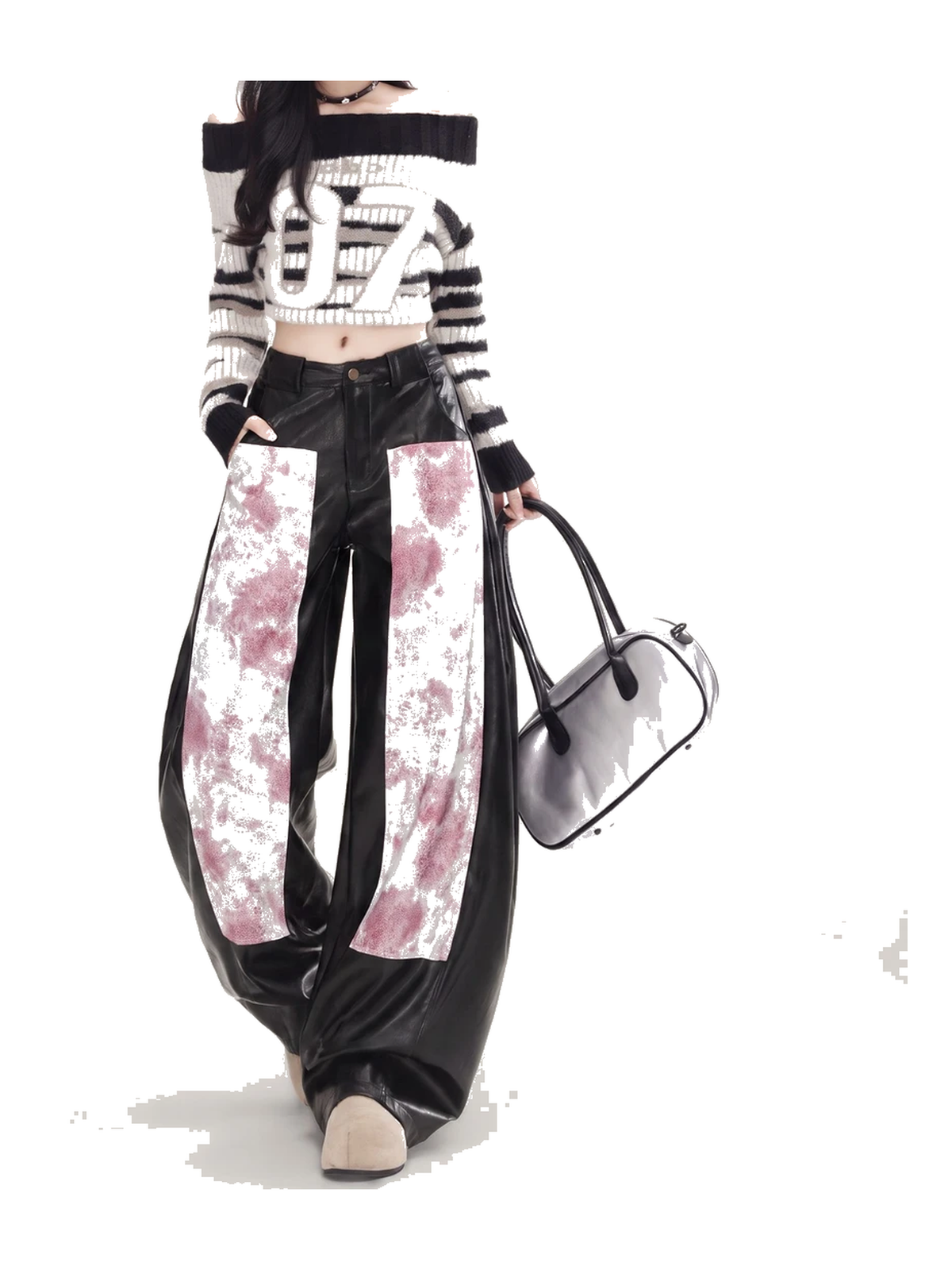Contrast-Panel Faux-Leather Wide-Leg Pants product image 6