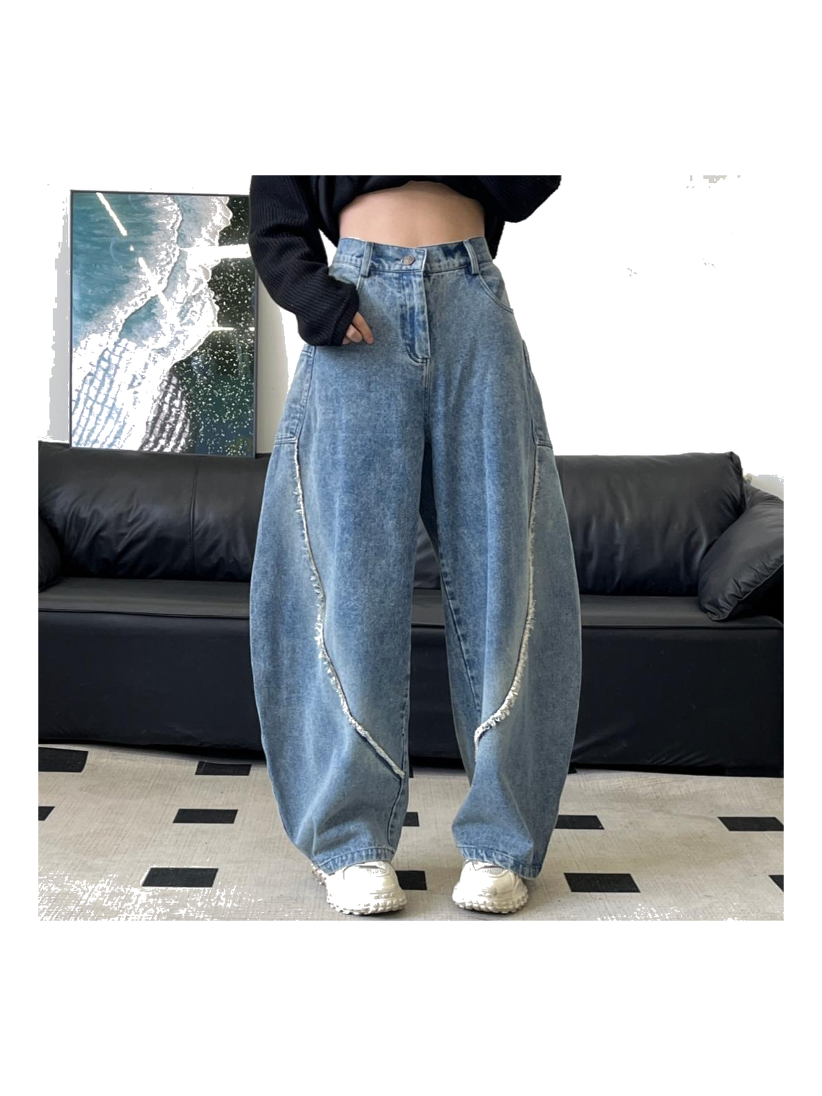 Washed Curved-Leg Wide-Leg Jeans product image 2