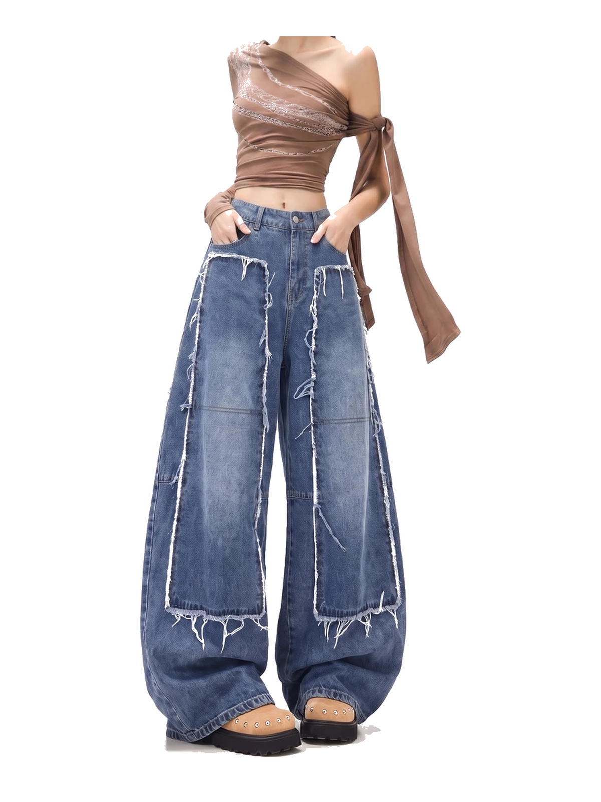 Fringed Panel Curved-Leg Jeans product image 4