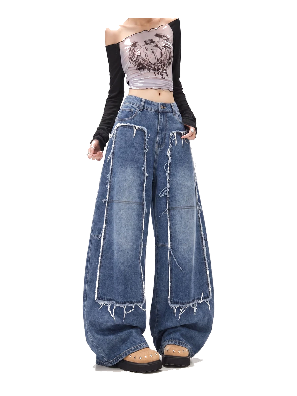 Fringed Panel Curved-Leg Jeans product image 5
