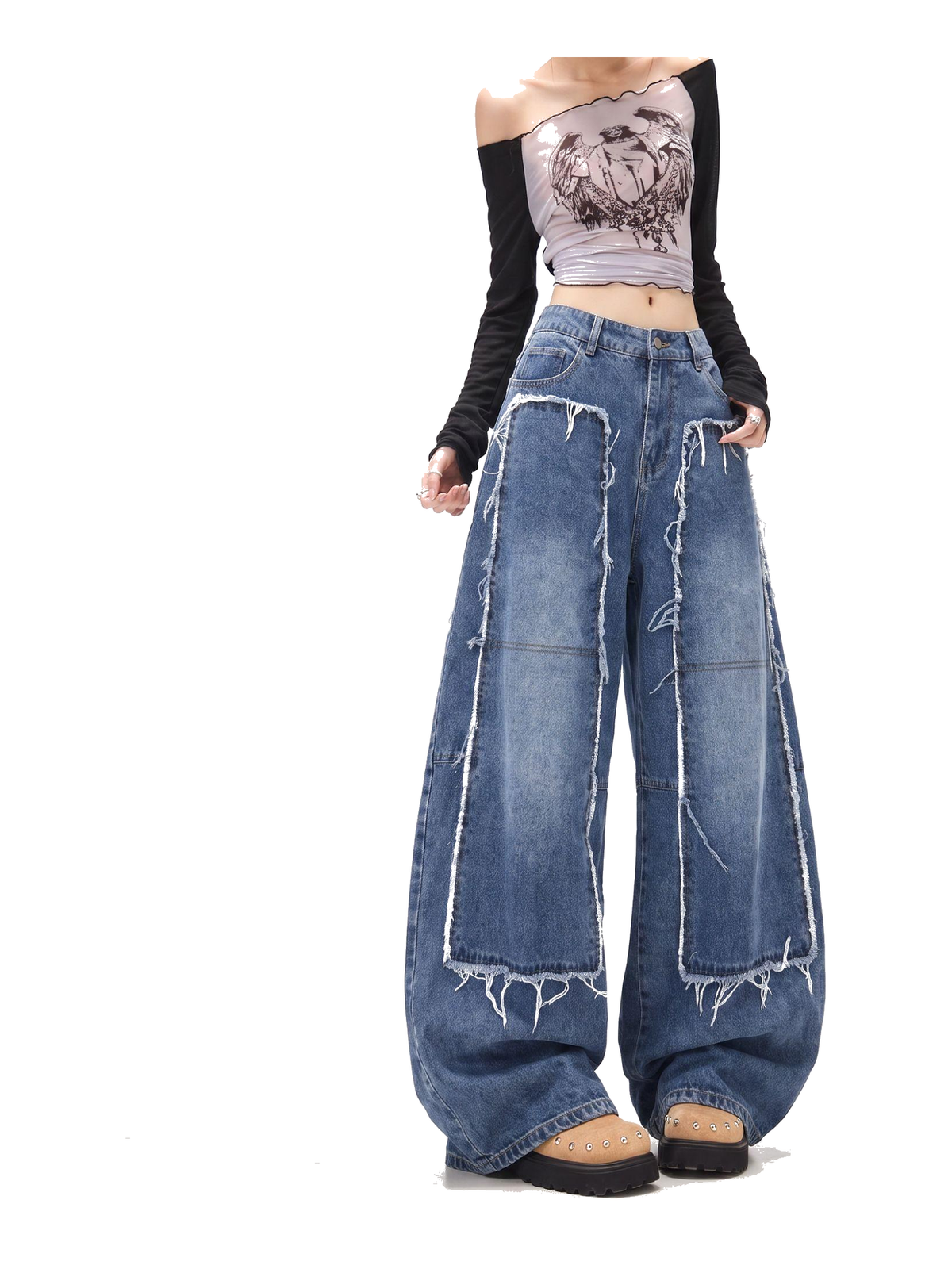 Fringed Panel Curved-Leg Jeans product image 6