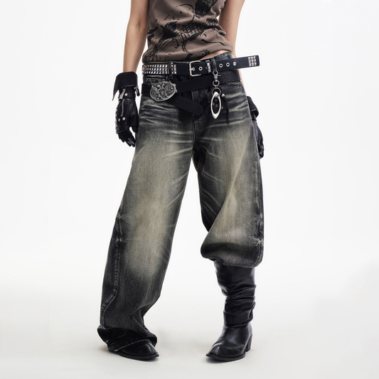 Ace Jolun Charcoal Snowflake Wash Wide-Leg Jeans - Charcoal