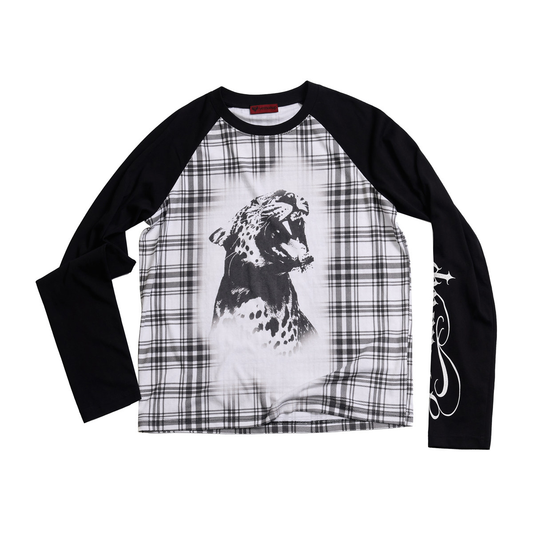Ace Jolun Plaid Panther Graphic Long-Sleeve Tee - Black