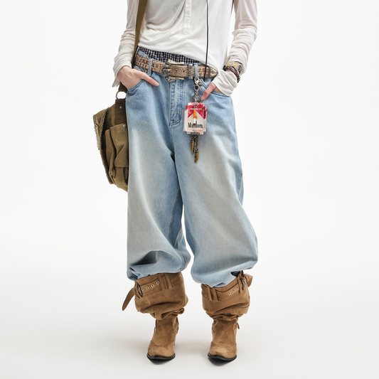 Ace Jolun Gradient Sky Blue Baggy Straight Jeans - Sky Blue
