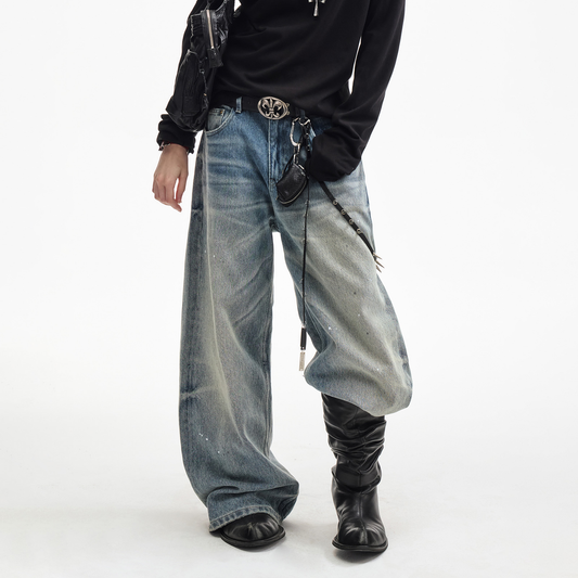 Ace Jolun Storm Blue Distressed Wide-Leg Jeans - Storm Blue